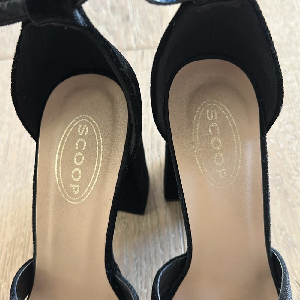 Scoop Black Velvet Platform Heeled Sandals - Picture 11 of 13